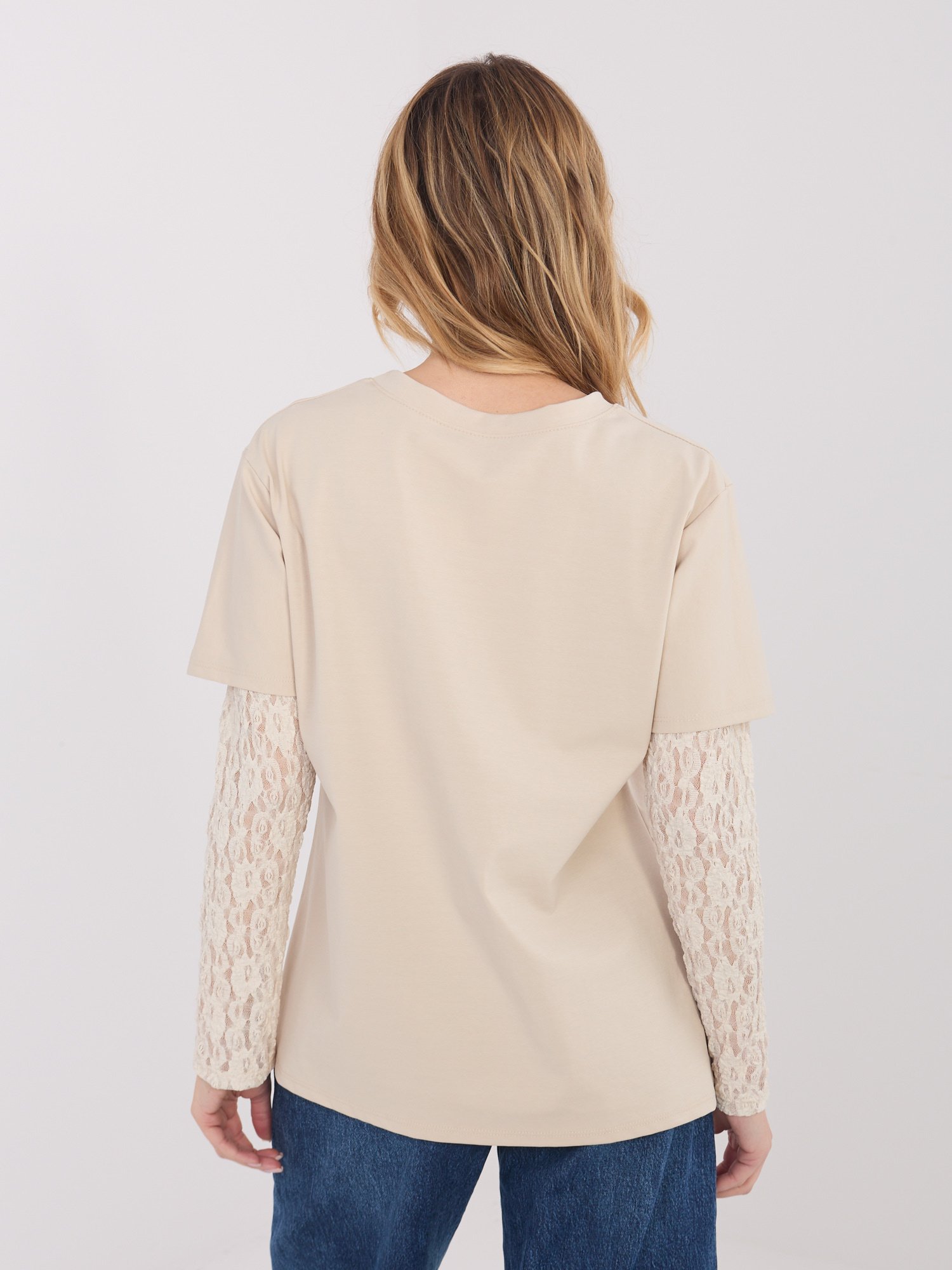Blusa casual con mangas largas de encaje Odelia – beige - Imagen 3