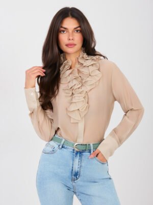Camisa semitransparente elegante con volantes Sandro – beige