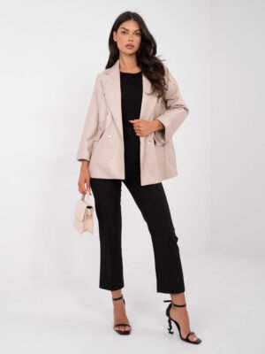 Blazer elegante de piel sintética con manga 3/4 Mersi – beige