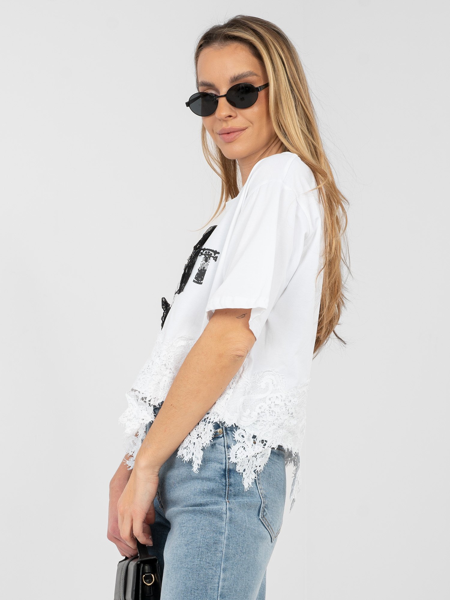 Blusa oversize con estampado y detalles de encaje LIVA - blanco - Imagen 2