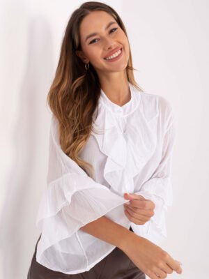 Pol pl Biala rozpinana koszula z rekawem typu dzwon 414486