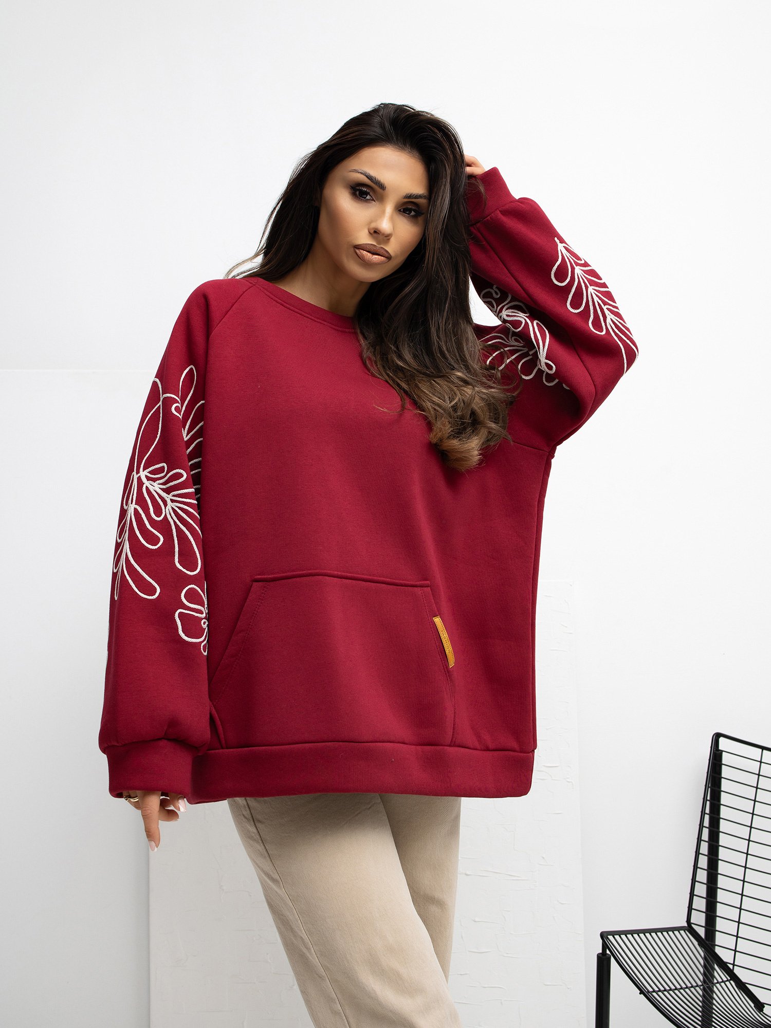 Sudadera oversize con mangas decorativas RUBBY - burdeos