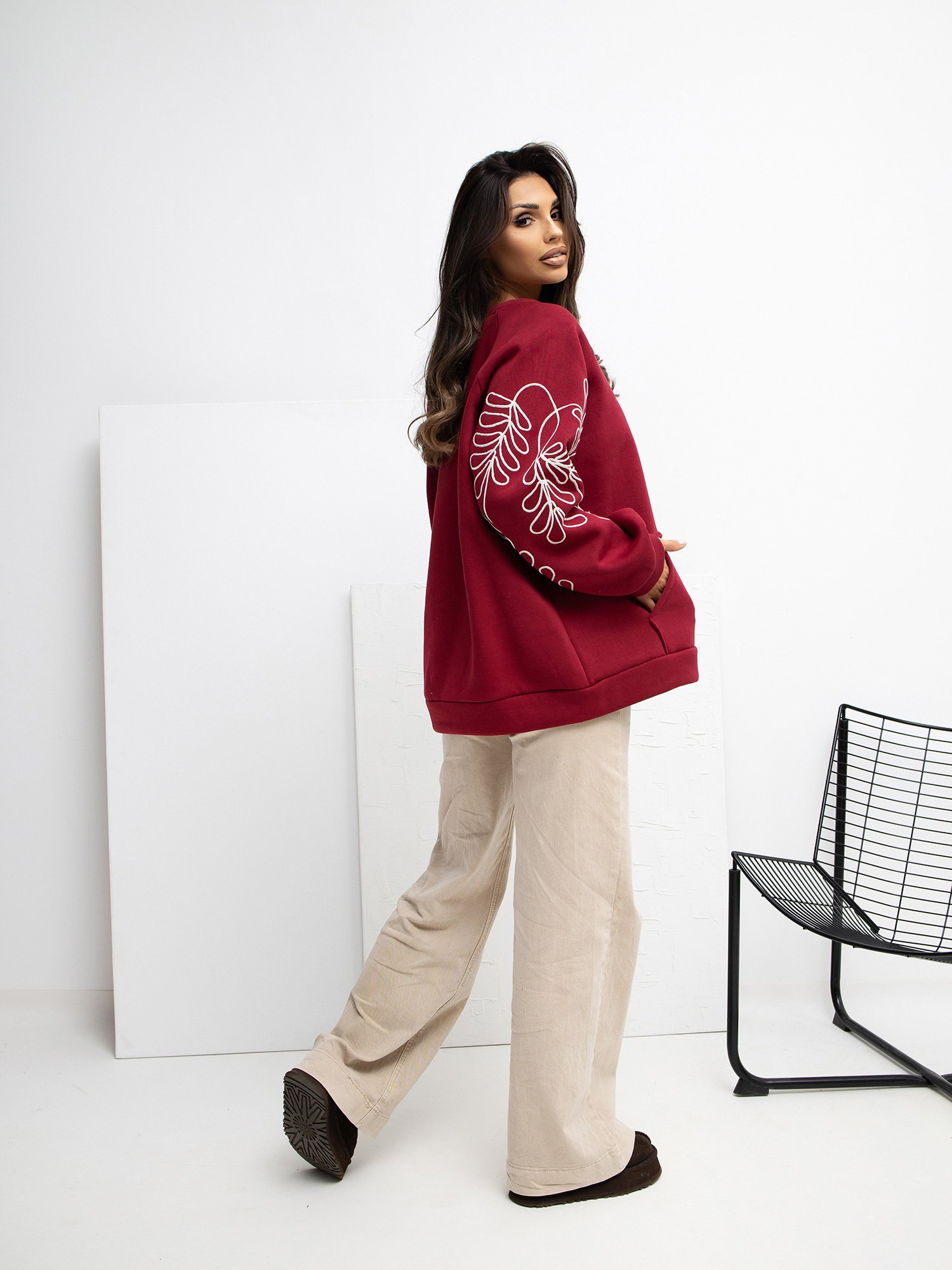 Sudadera oversize con mangas decorativas RUBBY - burdeos - Imagen 2