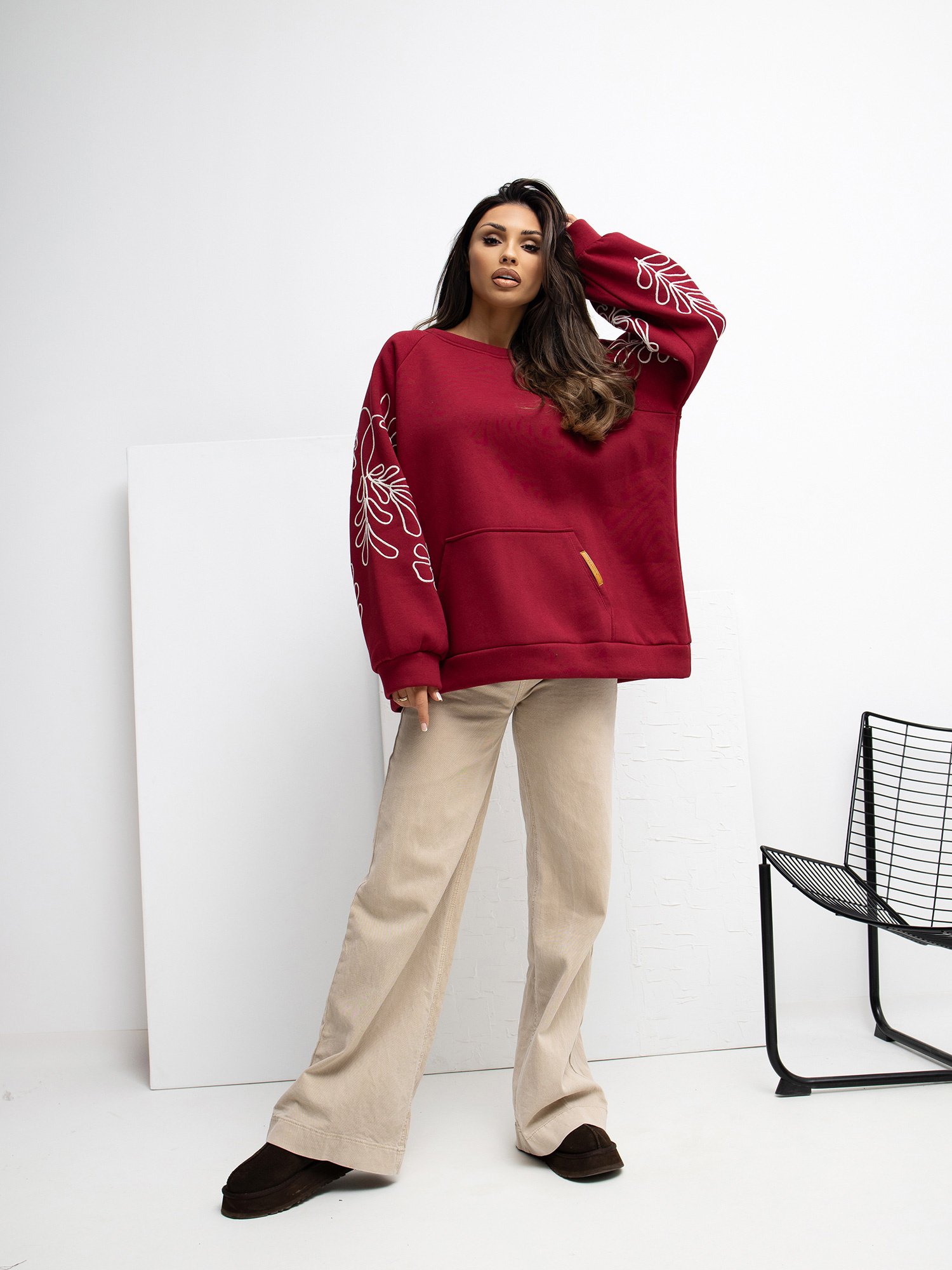 Sudadera oversize con mangas decorativas RUBBY - burdeos - Imagen 4