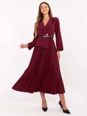 Pol pl Bordowa sukienka z ozdobnym guzikiem 413925