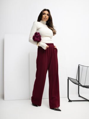 Pantalón palazzo de punto con bolsillos BASIC – burdeos