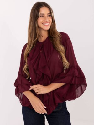 Pol pl Burgundowa rozpinana koszula z zabotem 414469