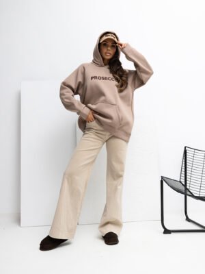 Sudadera oversize con capucha y estampado PROSECCO beige oscuro