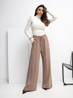 Pantalón palazzo de punto con bolsillos Miley – beige oscuro