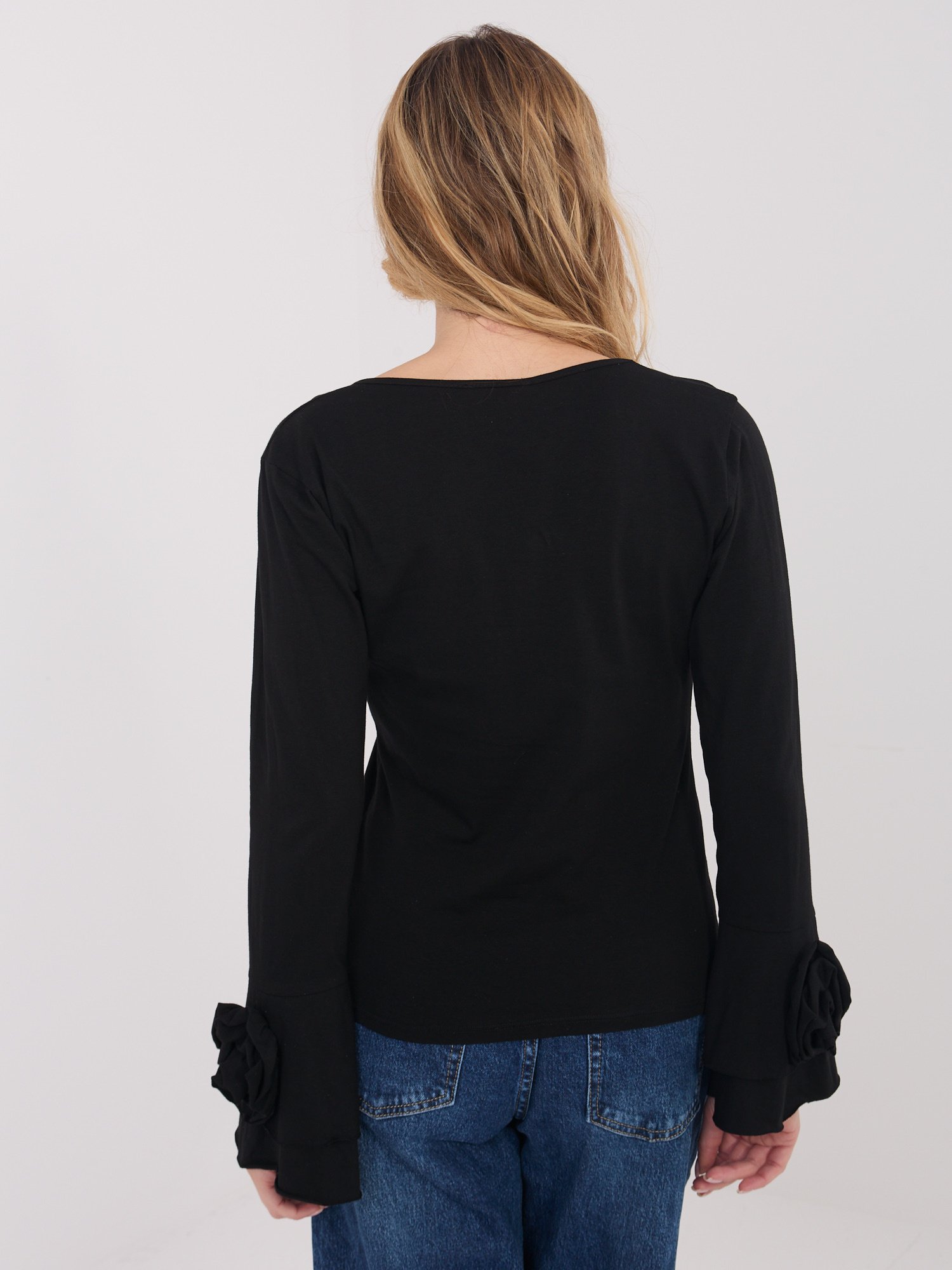 Blusa con mangas acampanadas y flores decorativas IZAURA - negro - Imagen 3