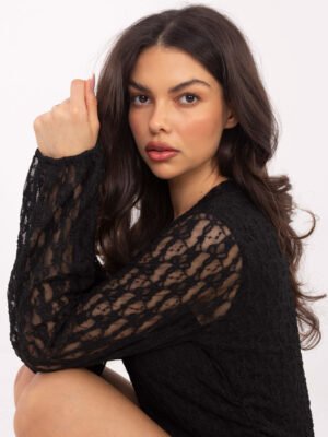 Alternative view of Vestido de encaje con mangas transparentes AMBER - negro