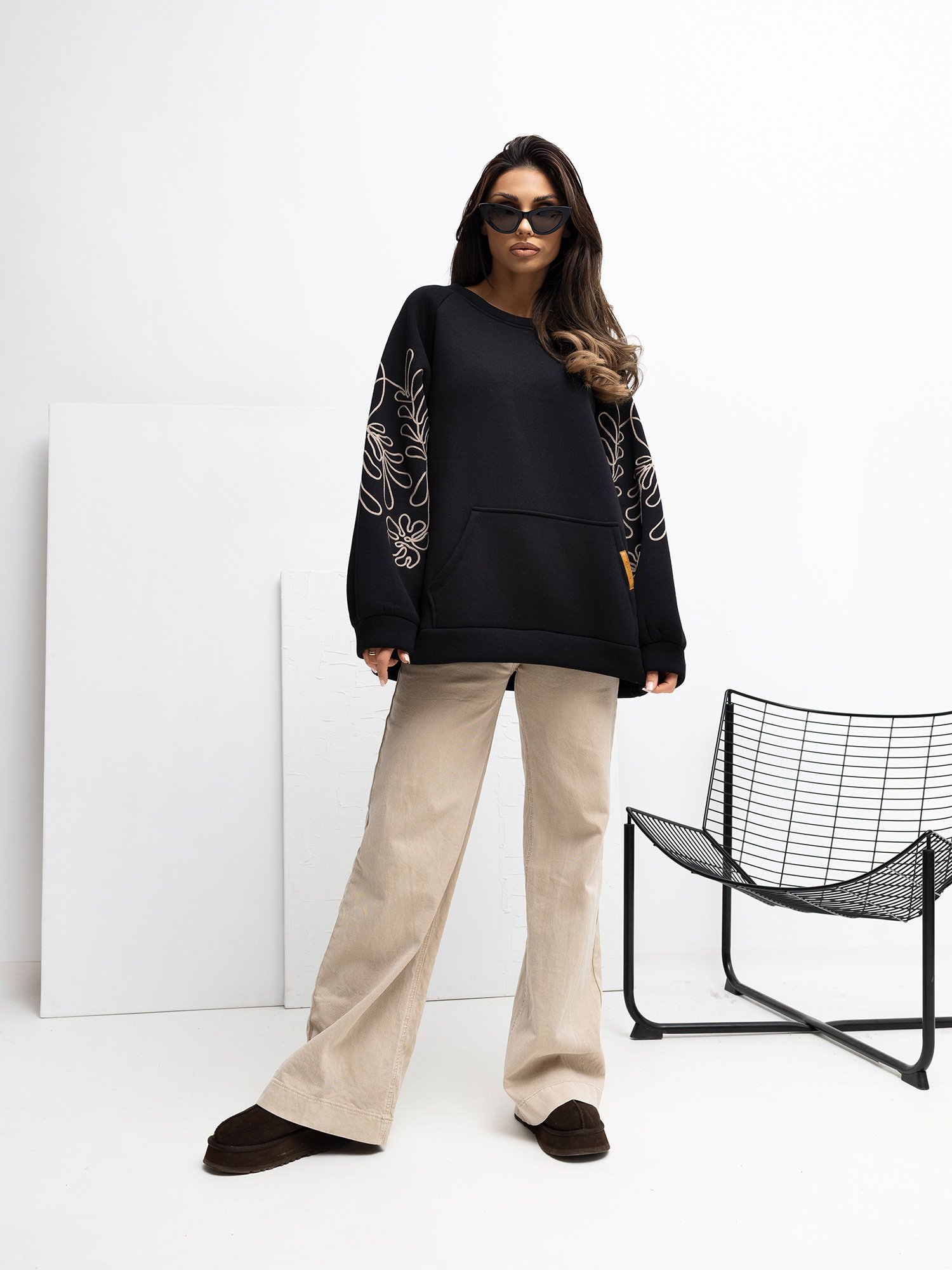 Sudadera oversize con mangas decorativas RUBBY - negro