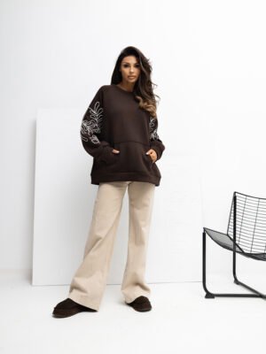 Sudadera oversize con mangas decorativas RUBBY - marrón oscuro