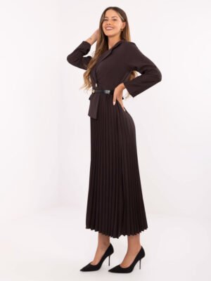 Pol pl Czekoladowa elegancka sukienka z paskiem 413935