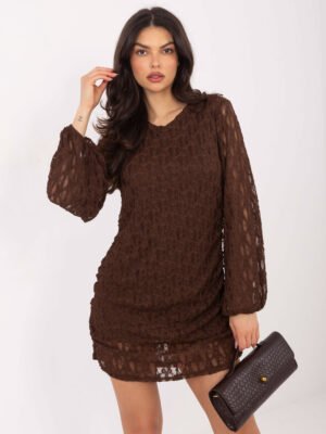 Vestido de encaje con mangas transparentes AMBER - marrón