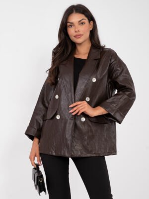 Blazer elegante de piel sintética con manga 3/4 Mersi – marrón