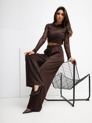 Pantalón palazzo de punto con bolsillos Miley – marrón