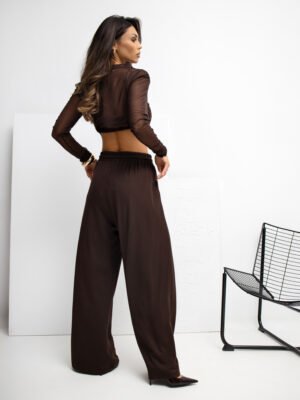 Alternative view of Pantalón palazzo de punto con bolsillos Miley – marrón