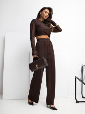 Alternative view of Pantalón palazzo de punto con bolsillos BASIC – marrón