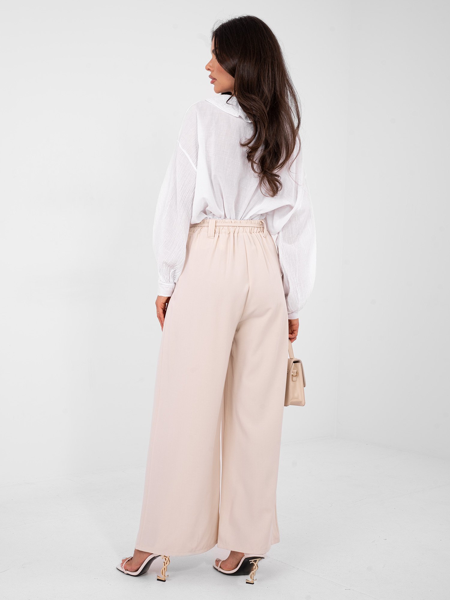 Pantalones palazzo de talle alto Marmi – beige claro - Imagen 4