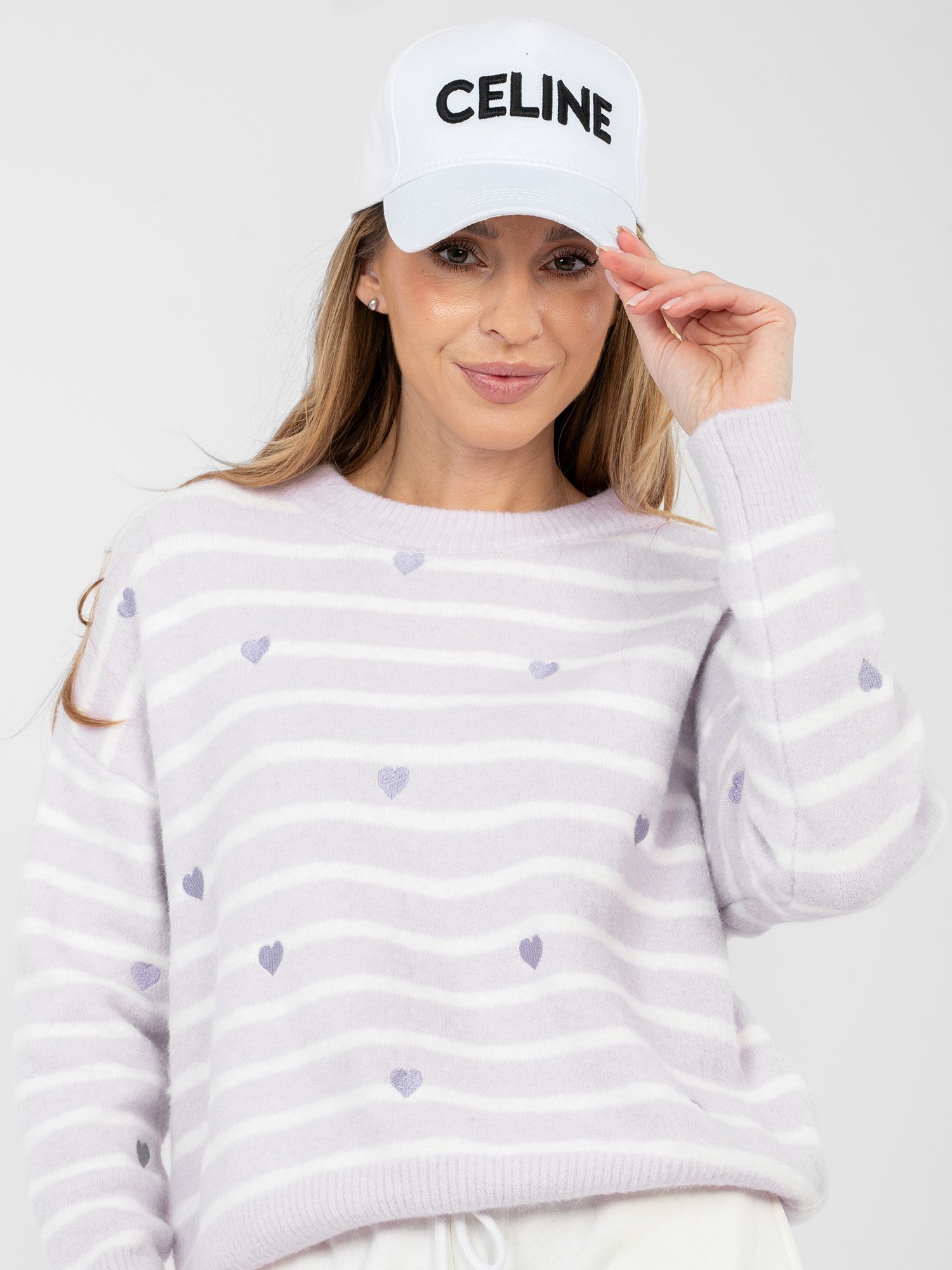 Jersey cálido de rayas con motivos de corazones WINNY - violeta claro