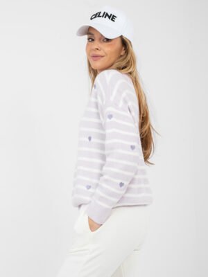 Alternative view of Jersey cálido de rayas con motivos de corazones WINNY - violeta claro