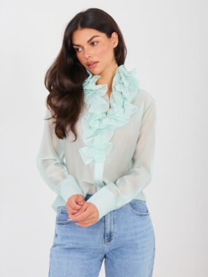 Camisa semitransparente elegante con volantes Sandro – verde menta