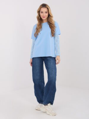 Alternative view of Blusa casual con mangas largas de encaje Odelia – azul claro