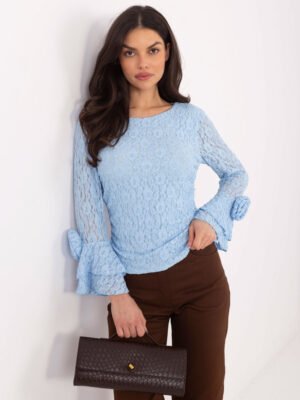 Blusa de encaje con rosas JESSY - azul claro