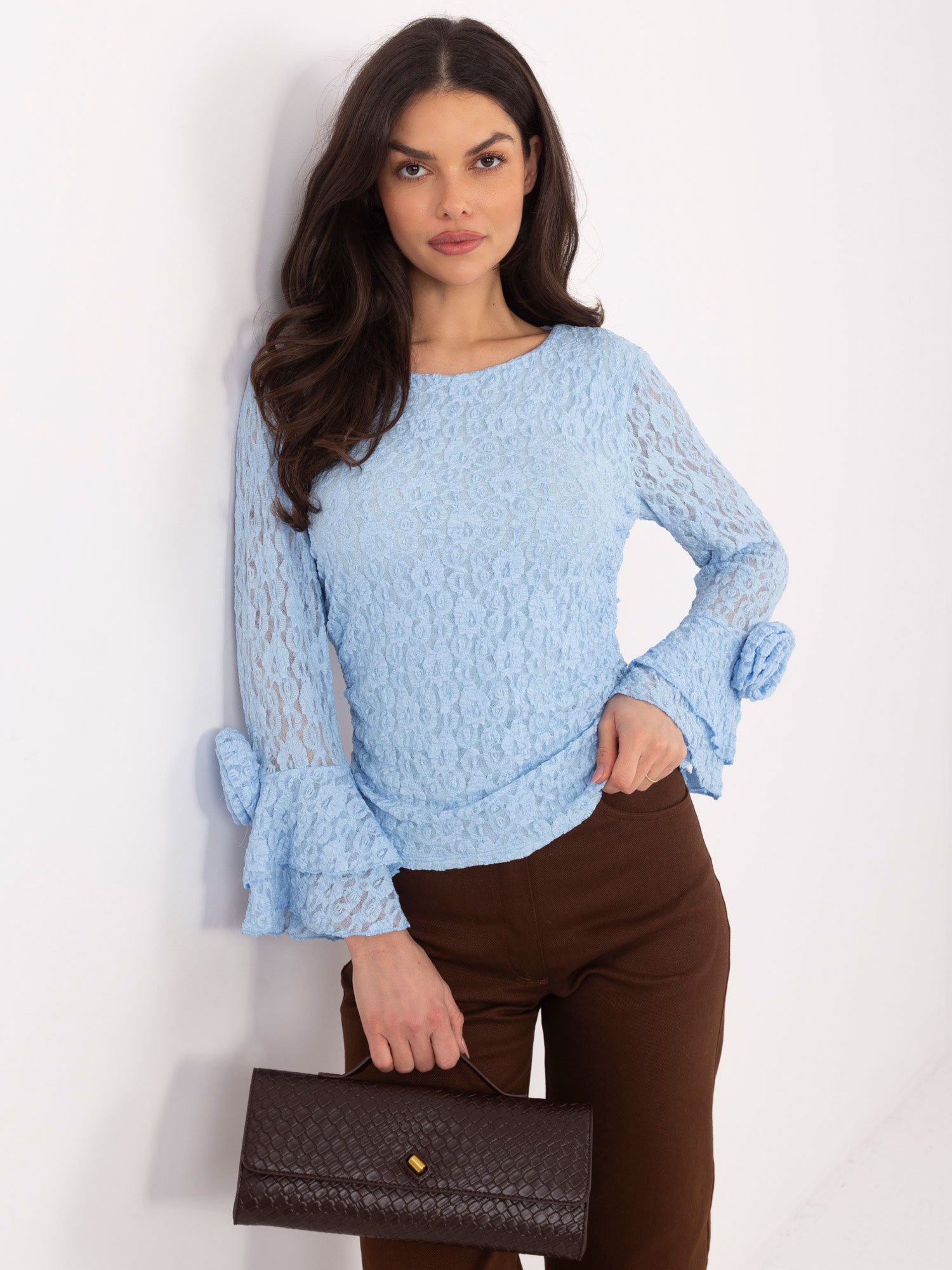 Blusa de encaje con rosas JESSY - azul claro