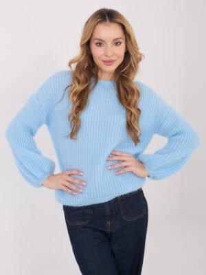 Jersey elegante de punto con manga larga FERI – azul claro