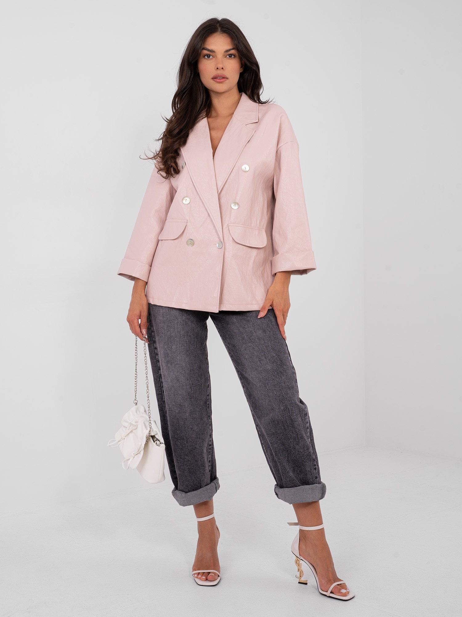 Blazer elegante de piel sintética con manga 3/4 Mersi – rosa claro - Imagen 2