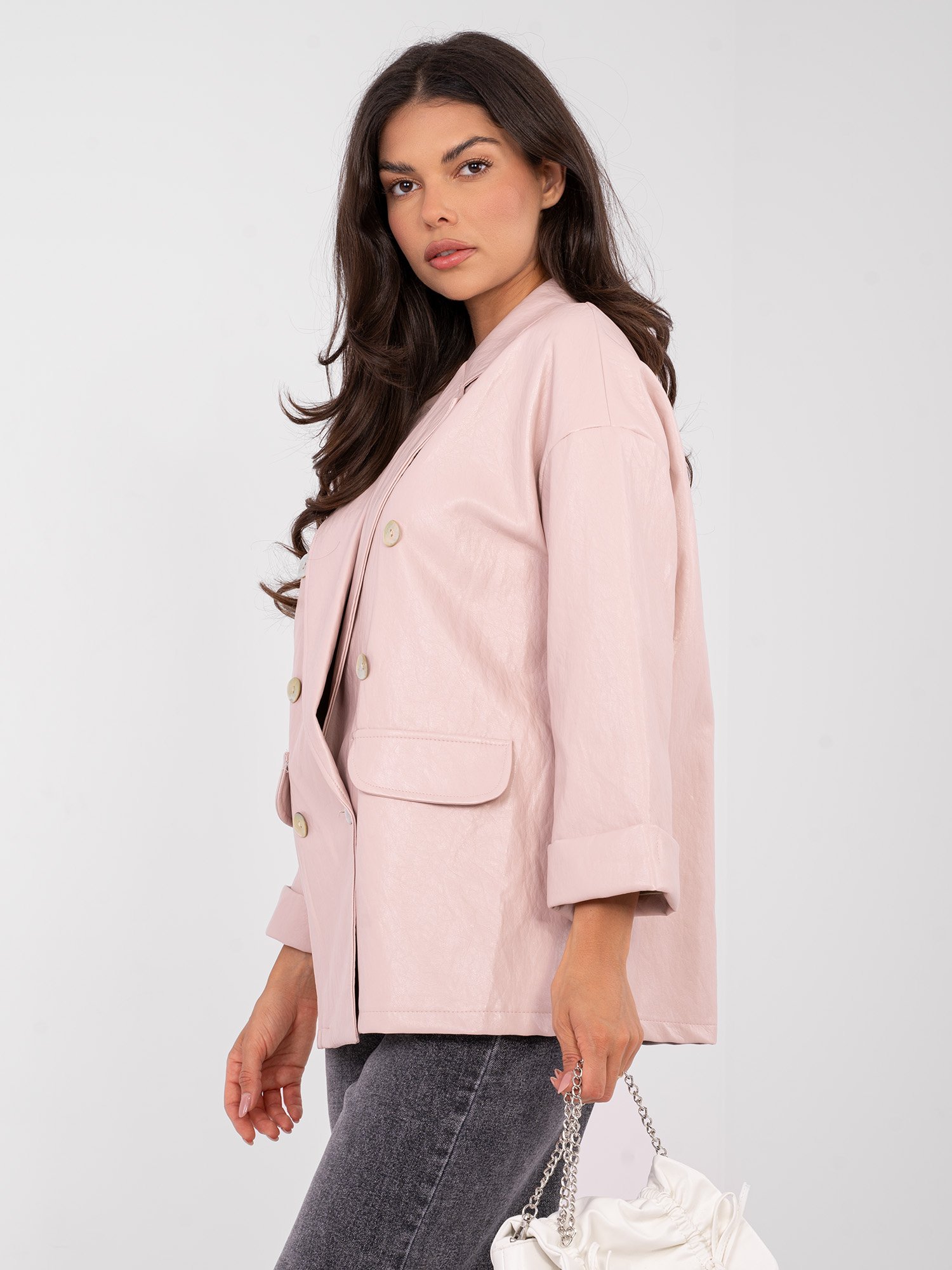 Blazer elegante de piel sintética con manga 3/4 Mersi – rosa claro - Imagen 4