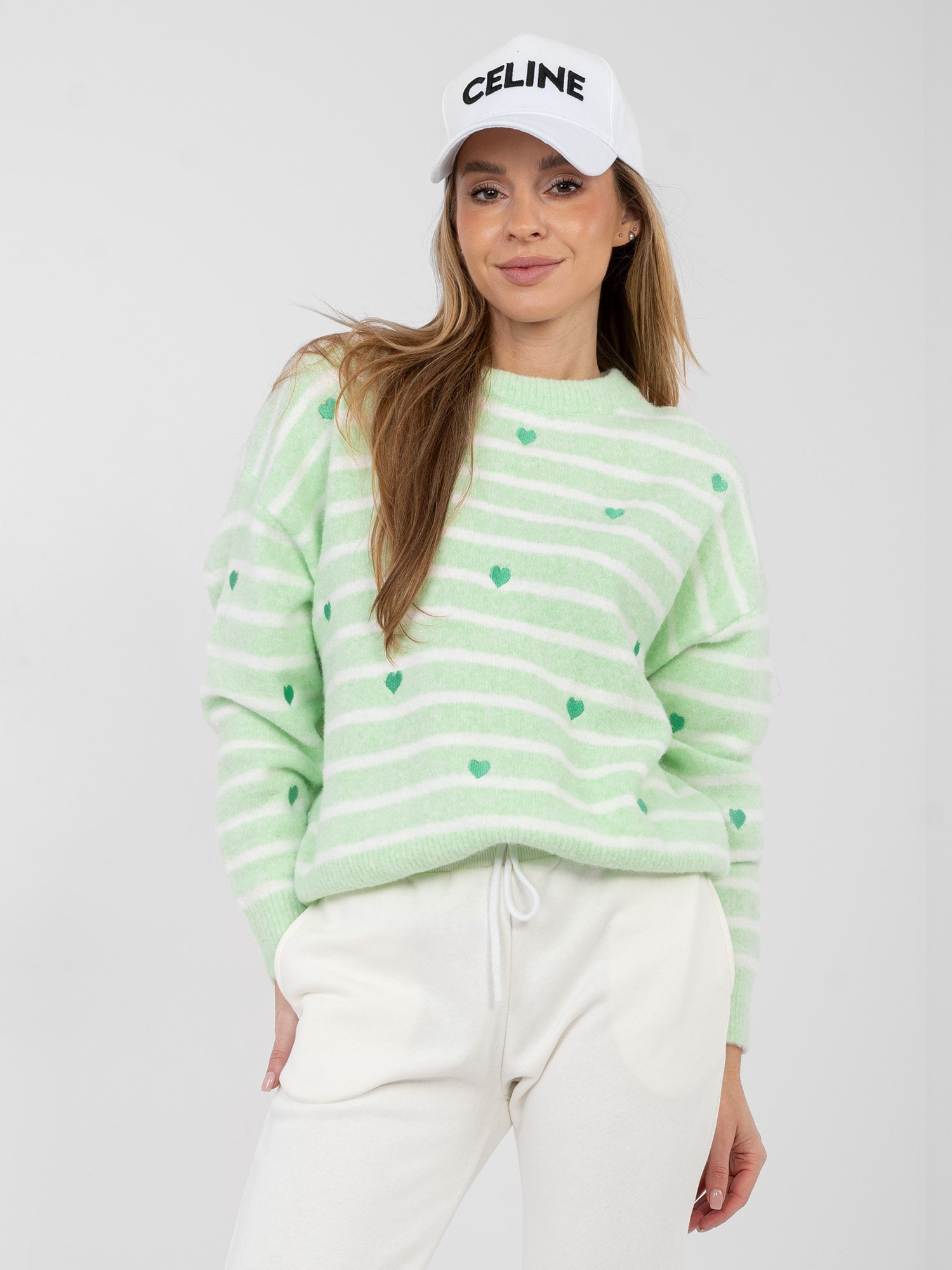 Jersey cálido de rayas con motivos de corazones WINNY - verde claro