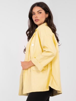 Alternative view of Blazer elegante de piel sintética con manga 3/4 Mersi – amarillo claro