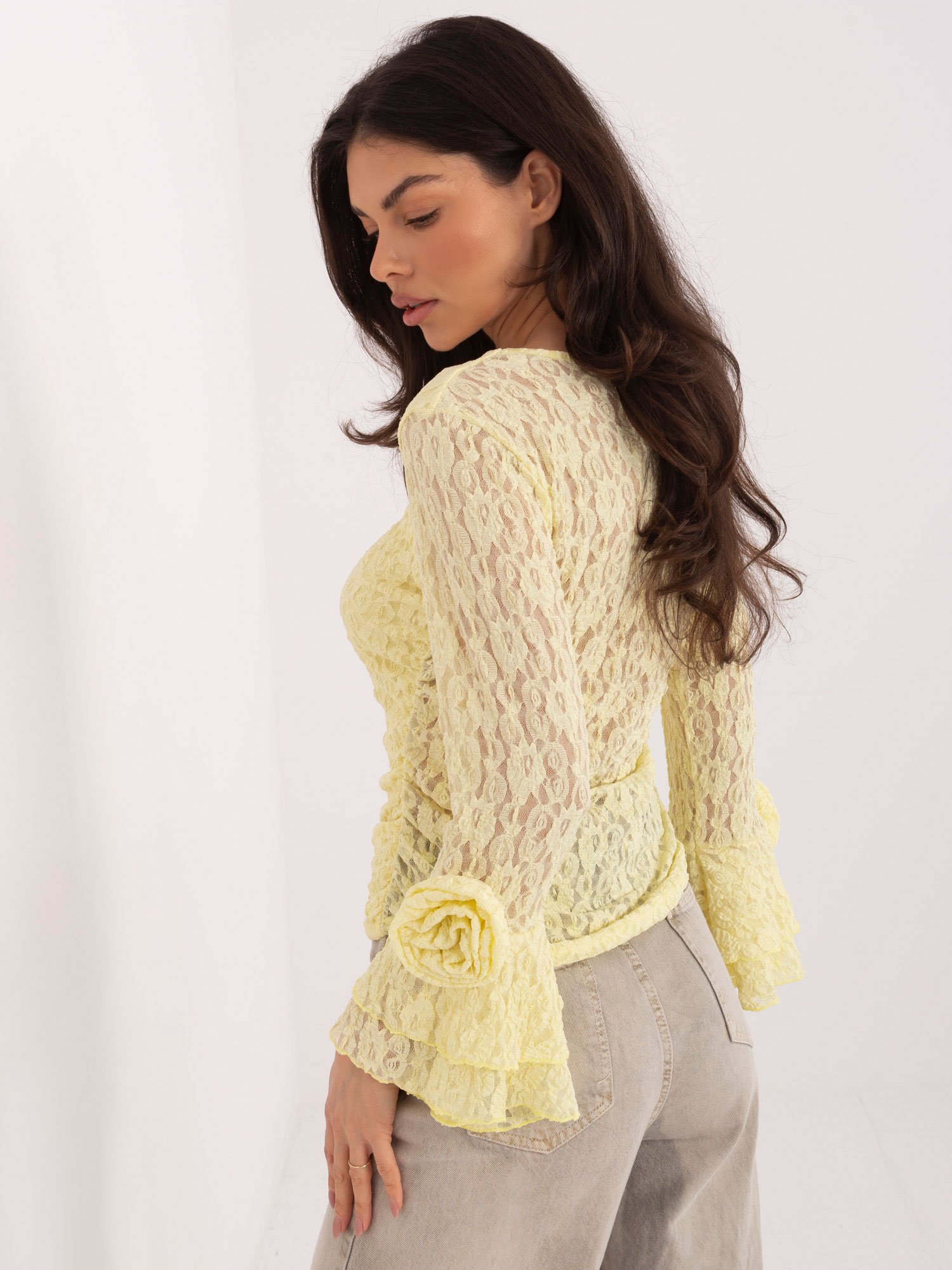 Blusa de encaje con rosas JESSY -amarillo claro - Imagen 3