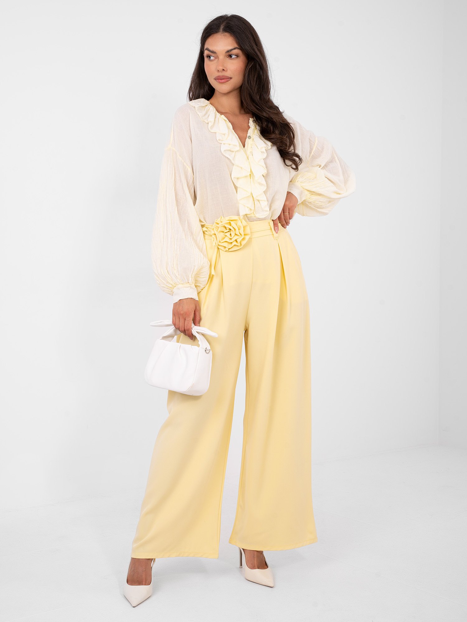 Pantalones palazzo de talle alto Marmi – amarillo claro