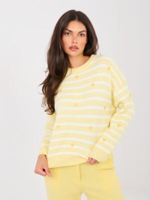 Jersey cálido de rayas con motivos de corazones WINNY - amarillo claro