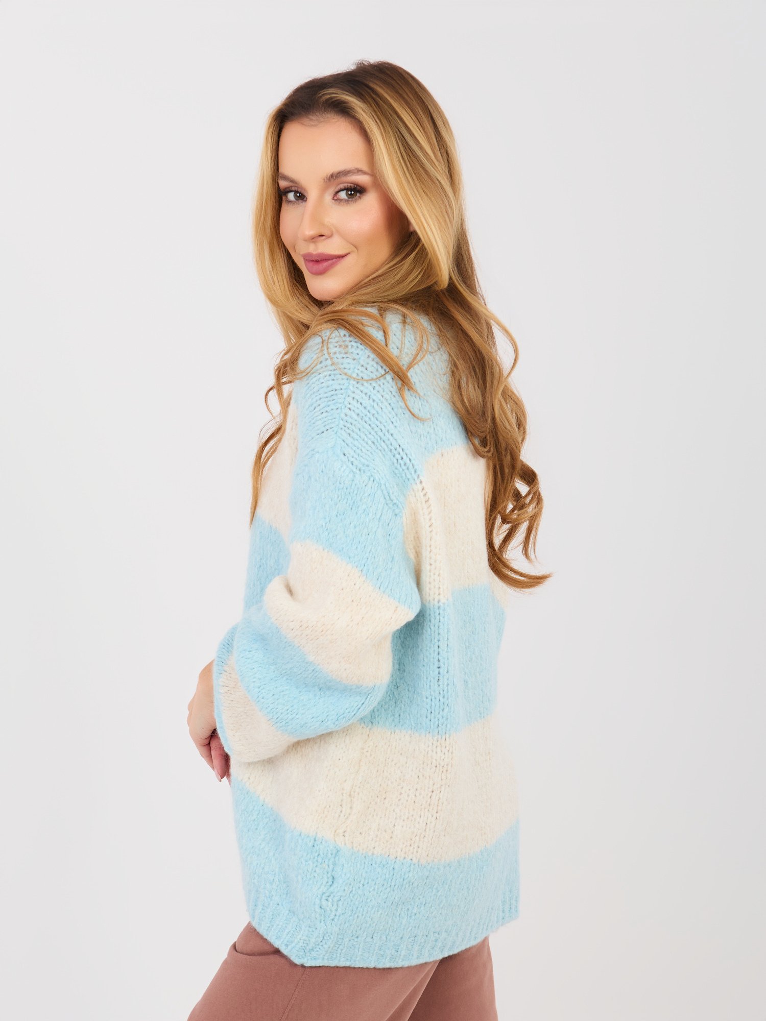 Cárdigan oversize con lana y rayas horizontales SHARON - azul claro - Imagen 4