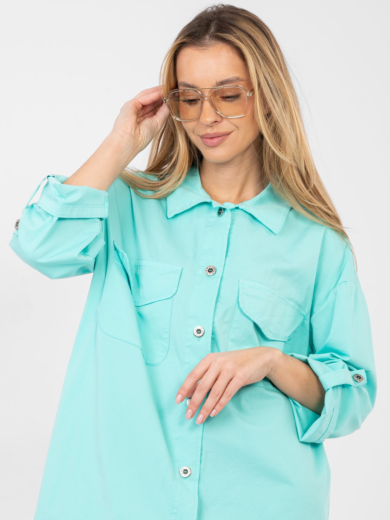 Vestido camisero con bolsillos JAMIE-turquesa - Imagen 3