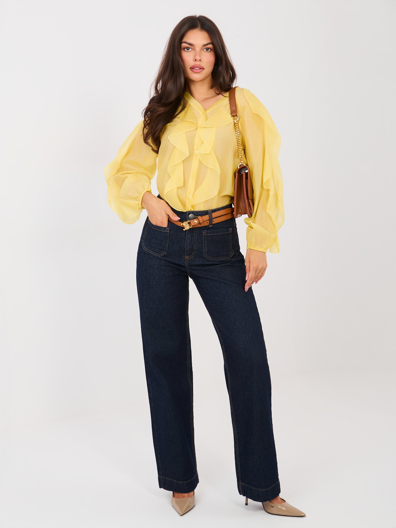 Camisa semitransparente de tencel SIUZI – amarillo - Imagen 3