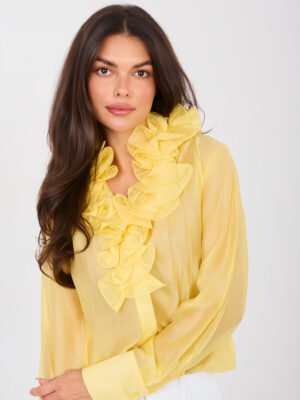 Camisa semitransparente elegante con volantes Sandro – amarillo