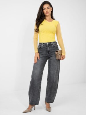 Body de diseño superpuesto con mangas de tul ARLETTE - amarillo