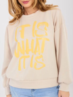 Alternative view of Sudadera oversize de estilo urbano con estampado WHAT IT IS - beige
