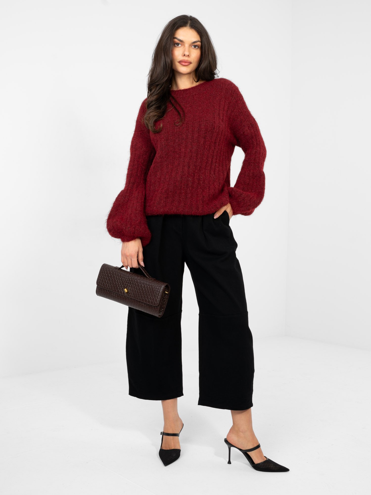 Jersey acogedor de punto canalé con lana ALBA - burdeos - Imagen 4