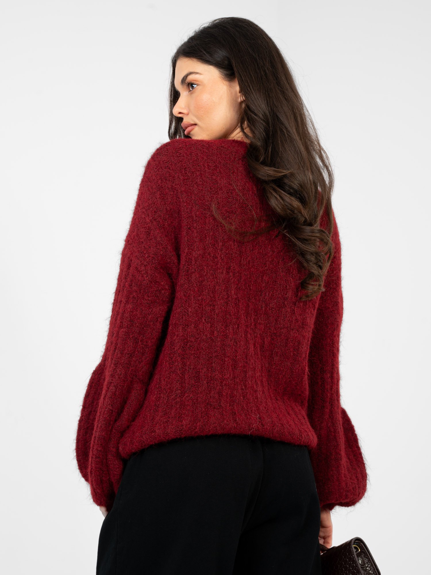 Jersey acogedor de punto canalé con lana ALBA - burdeos - Imagen 2