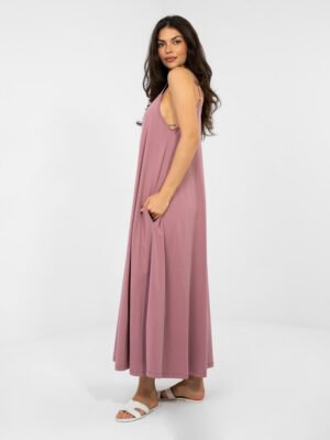 Alternative view of Vestido largo de tirantes de algodón Laura - rosa empolvado