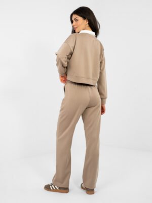 Alternative view of Conjunto de sudadera corta con cuello y pantalón LILLA - beige oscuro