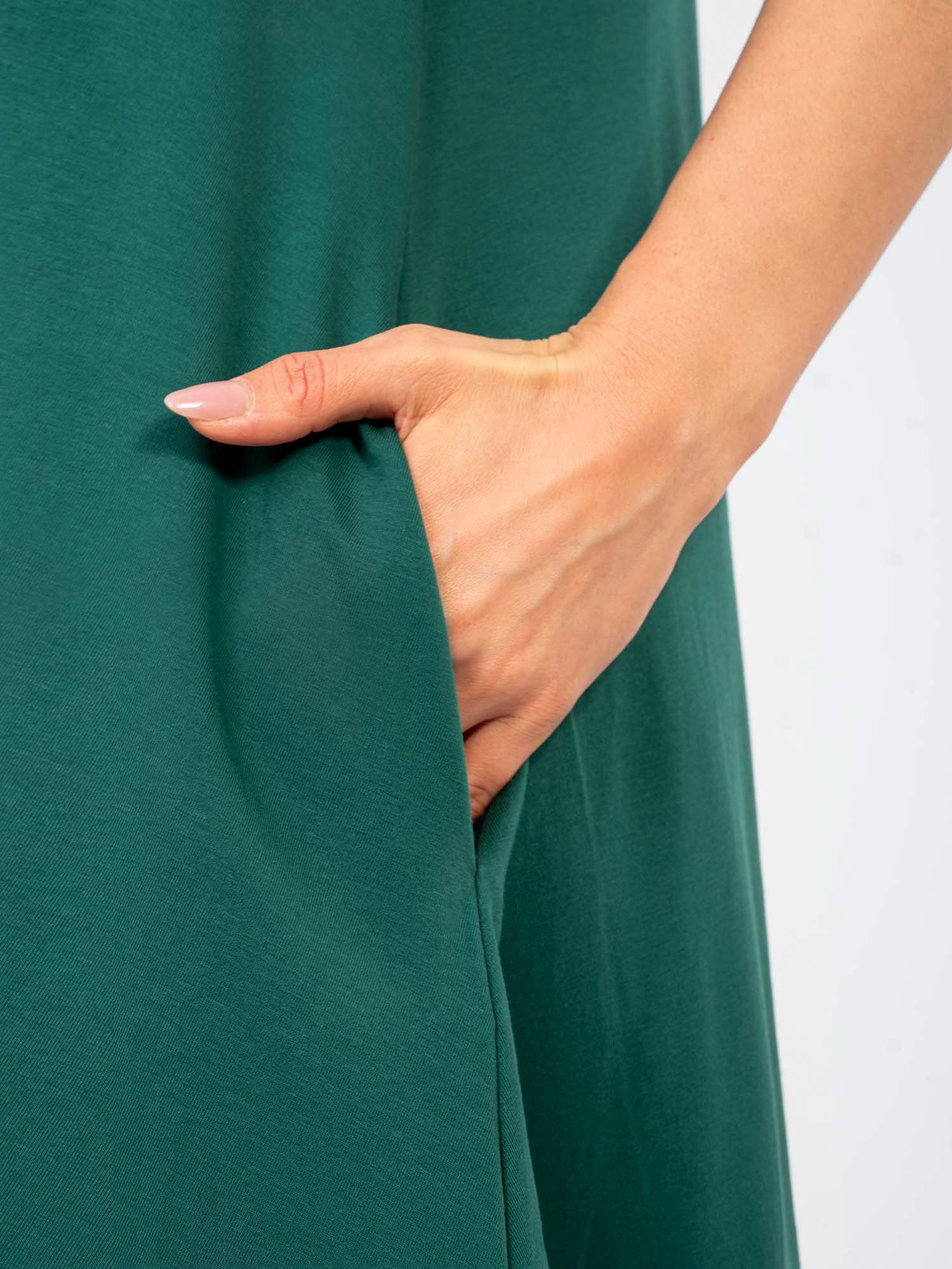 Vestido largo de tirantes de algodón Laura - verde botella - Imagen 4