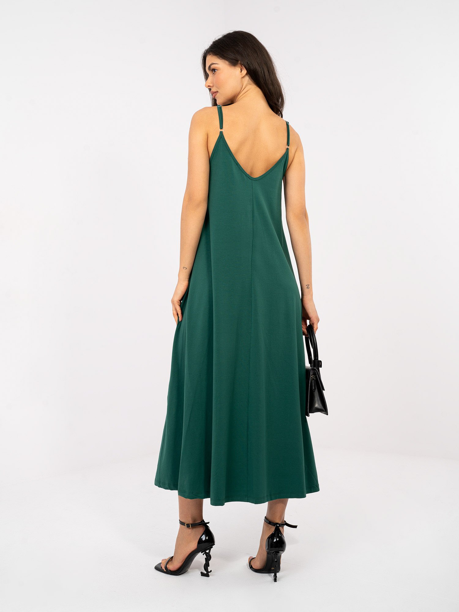 Vestido largo de tirantes de algodón Laura - verde botella - Imagen 2